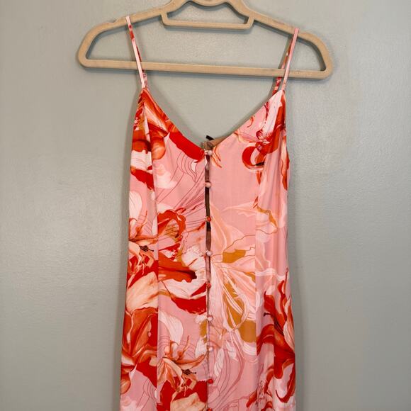 Abel the Label Maxi Sundress S Pink Floral Lola Front Slit Button Up V-Neck NWT - Picture 3 of 10